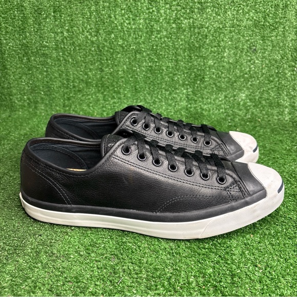 Converse Jack Purcell Men's Size 10.5 Shoes Black White Leather Low Top Sneakers - Picture 1 of 12
